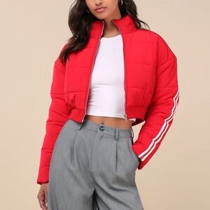 Lulus Impressively Posh Red Quilted Cropped Puffer Jacket